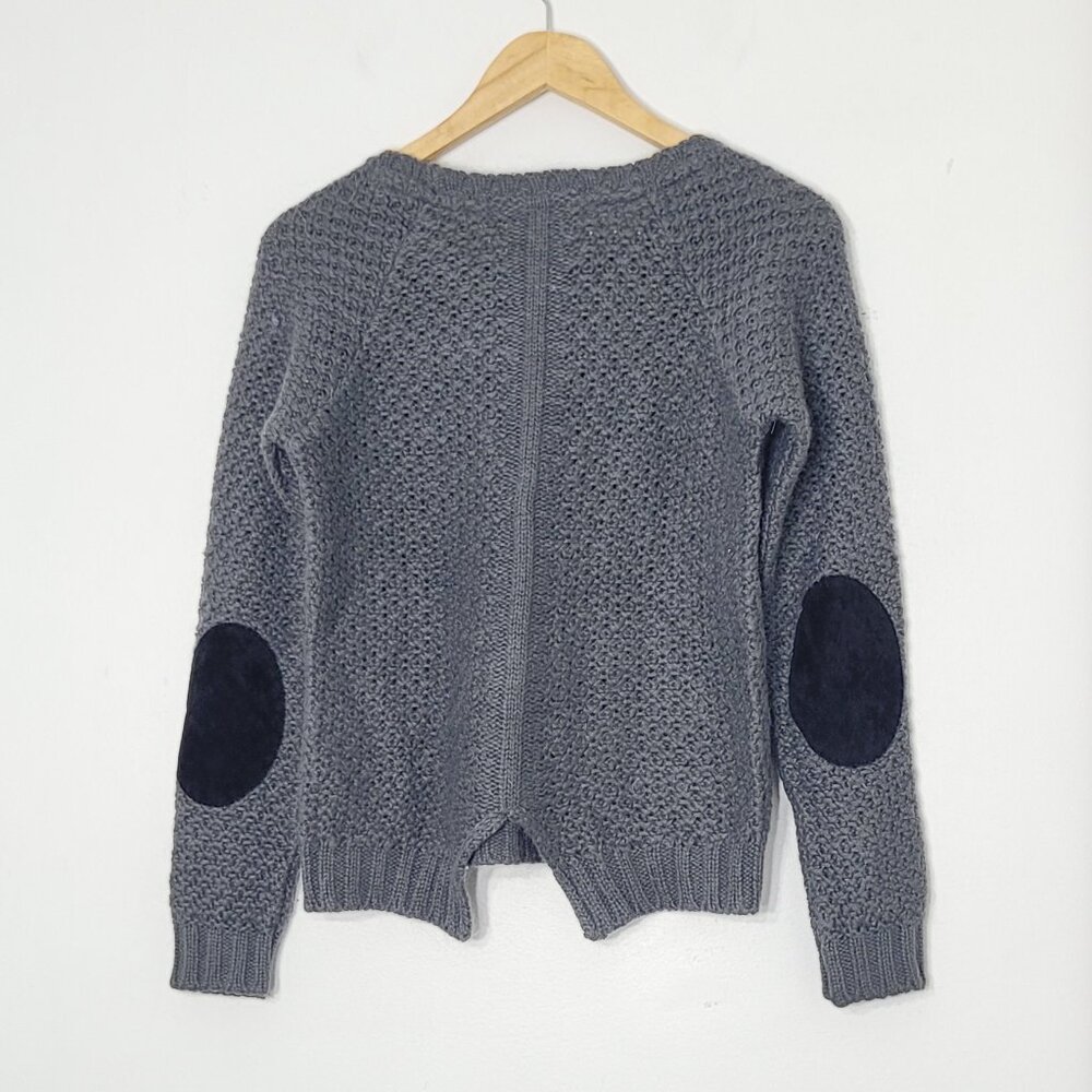 Bonobo City Women's Gray Black Drop Shoulder Elbow Patch Pullover Sweater Size S - Picture 2 of 12